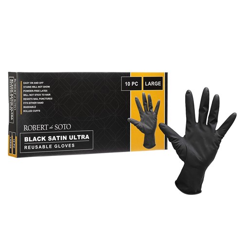 Robert de Soto Black Satin Reusable Gloves Large 10pk
