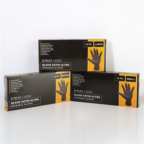 Robert de Soto Black Satin Reusable Gloves Large 10pk