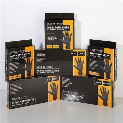 Robert de Soto Black Satin Reusable Gloves Large 10pk