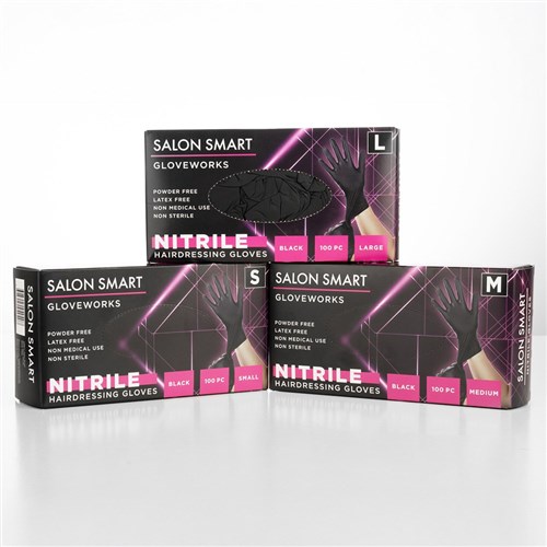 Salon Smart Nitrile Gloves Black Medium 100pk
