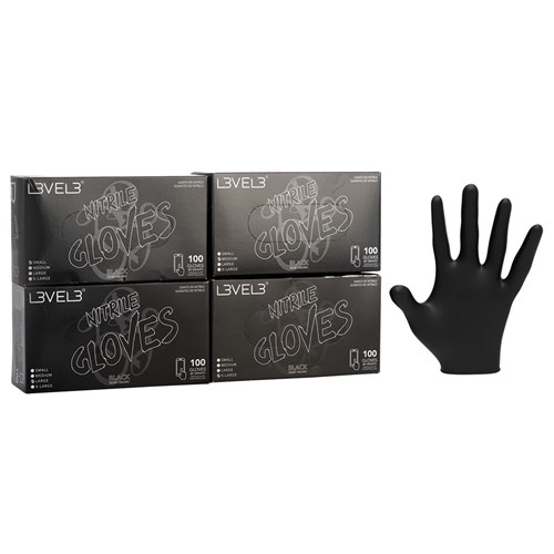 L3VEL3 Nitrile Gloves Black Medium 100pk