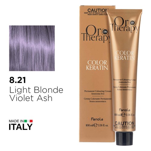 Fanola Oro Therapy Color Keratin Hair Colour 8.21 Light Blonde Violet Ash