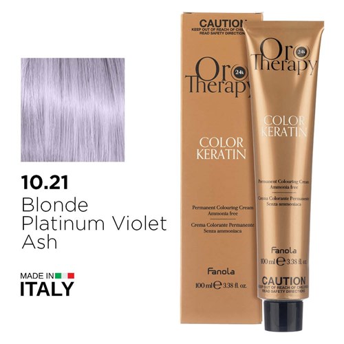Fanola Oro Therapy Color Keratin Hair Colour 10.21 Blonde Platinum Violet Ash