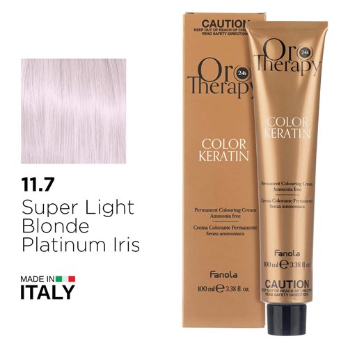 Fanola Oro Therapy Color Keratin Hair Colour 11.7 Super Light Blonde Platinum Iris
